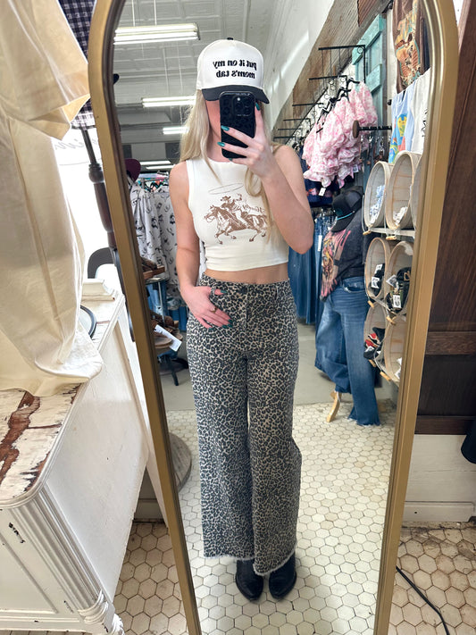 High Rise Leopard Denim Jeans