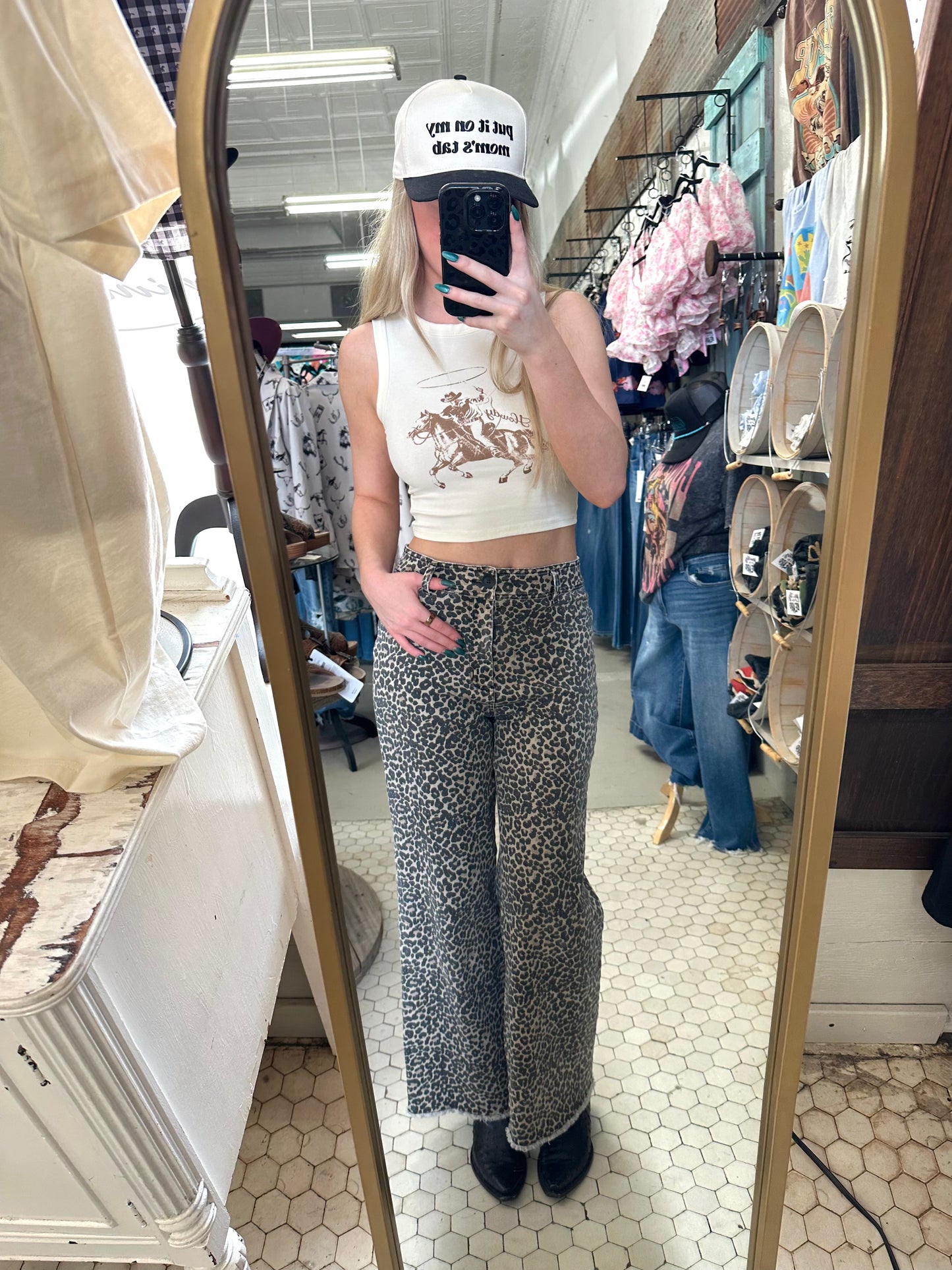 High Rise Leopard Denim Jeans