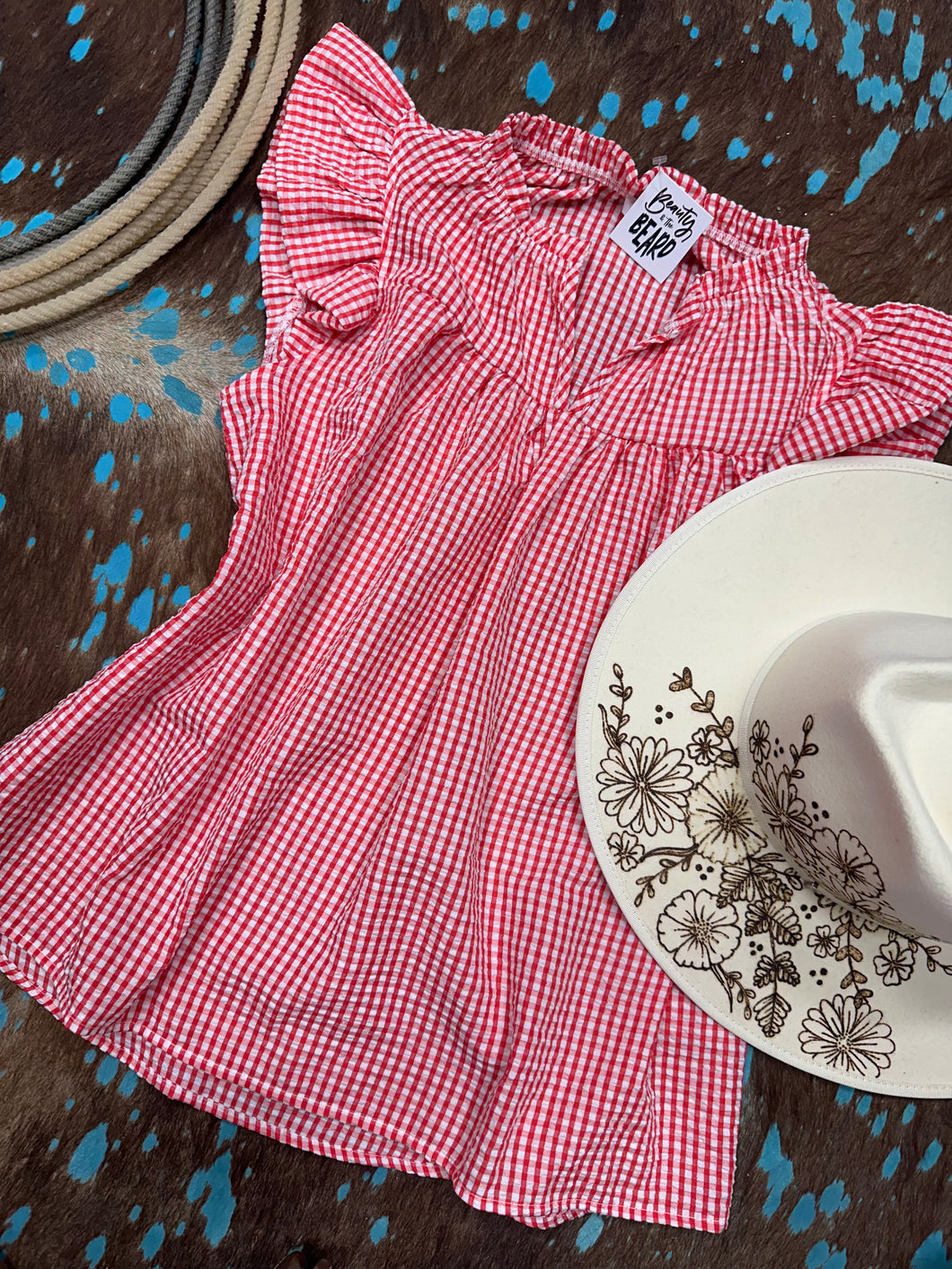 Red Gingham Ruffle Blouse
