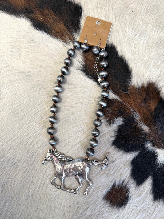 Nav & Horse Necklace and Earring Set