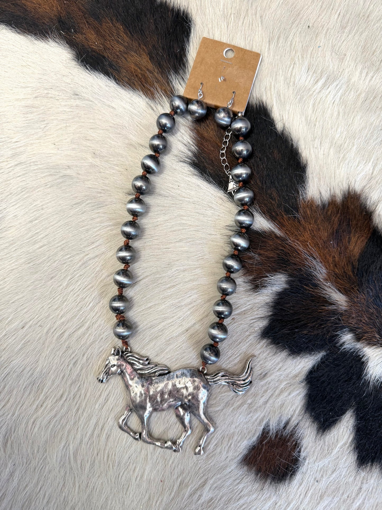 Nav & Horse Necklace and Earring Set