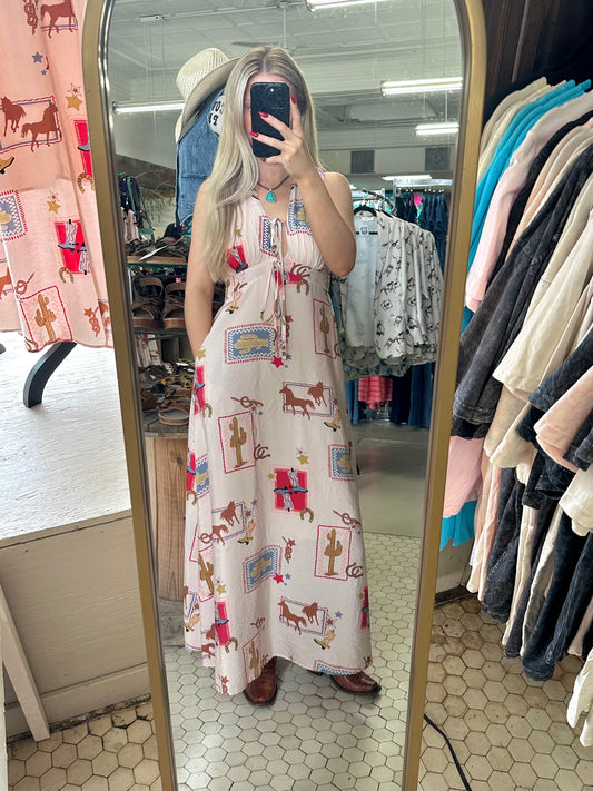 Western Motif Maxi Dress