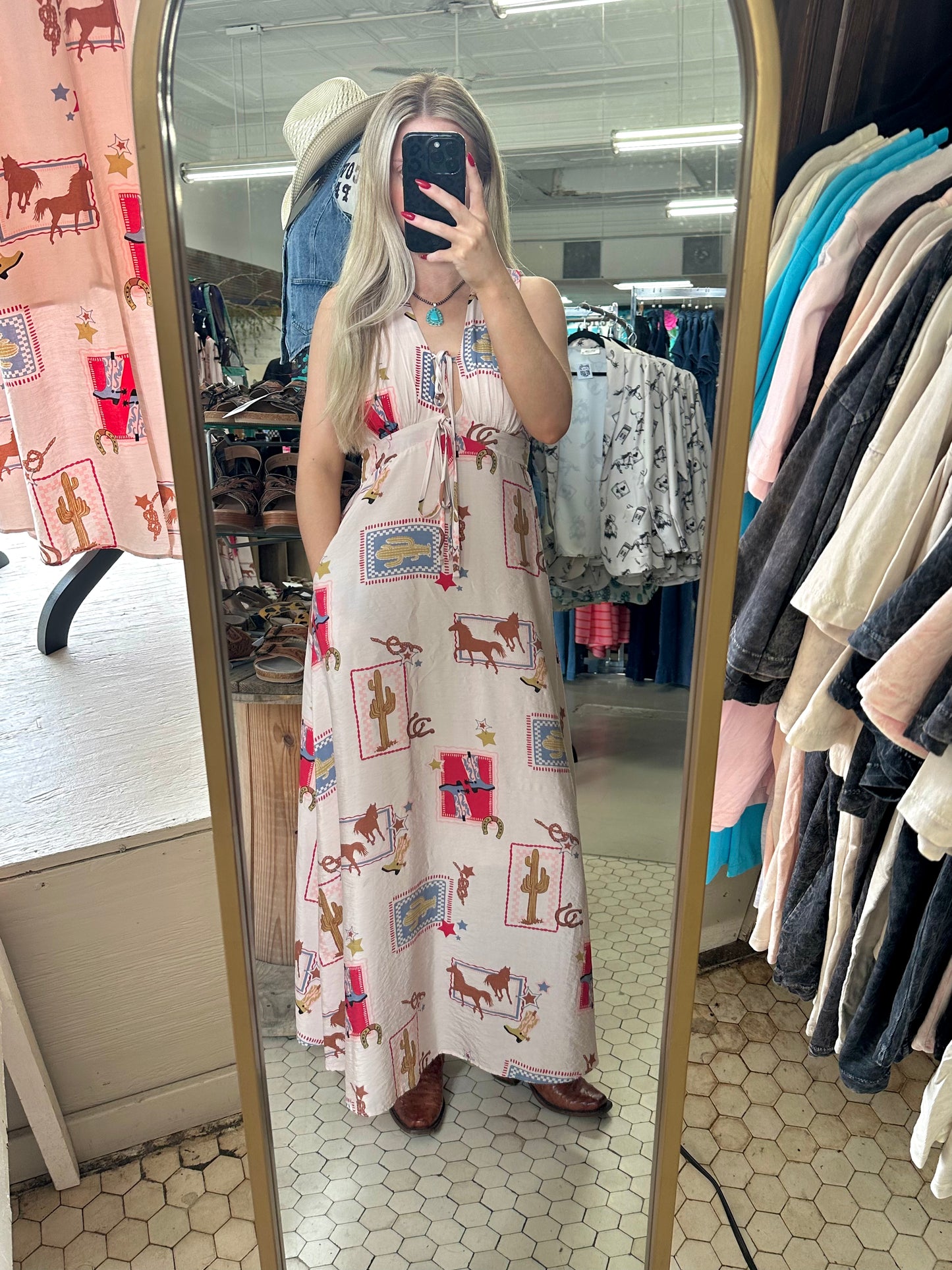 Western Motif Maxi Dress