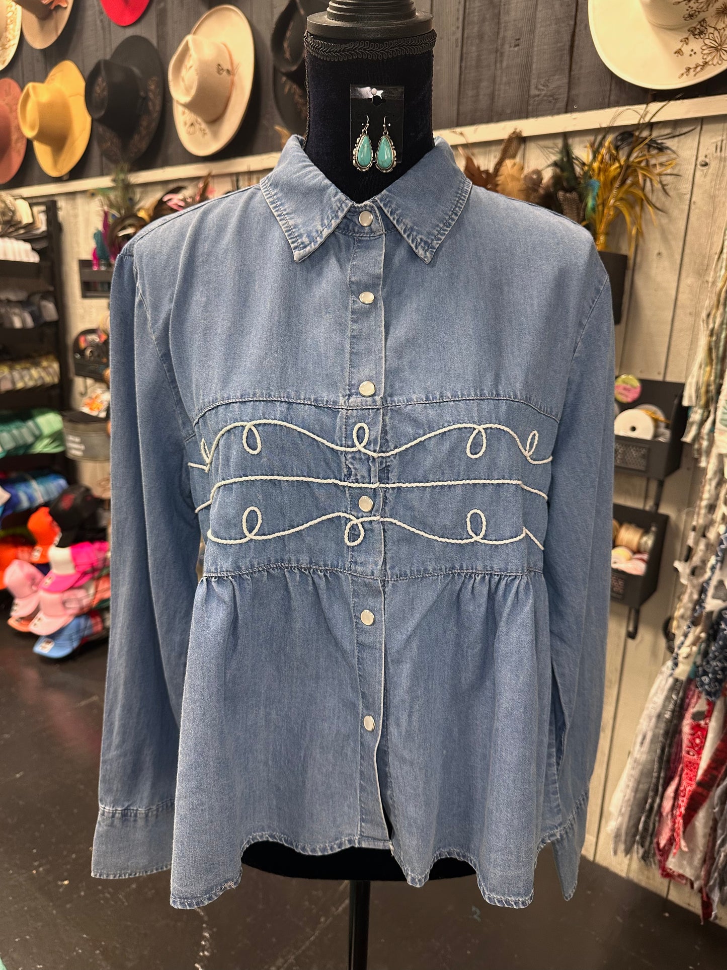 Denim Long Sleeve Loopty Lou Blouse