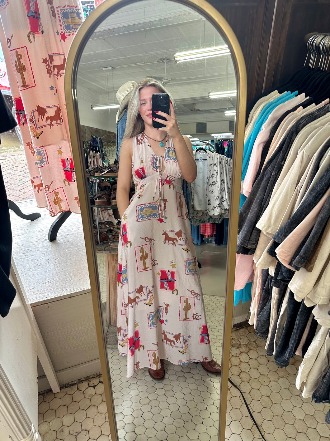 Western Motif Maxi Dress