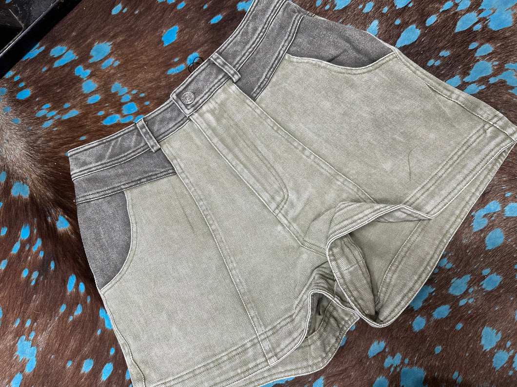 Acid Wash Olive Shorts