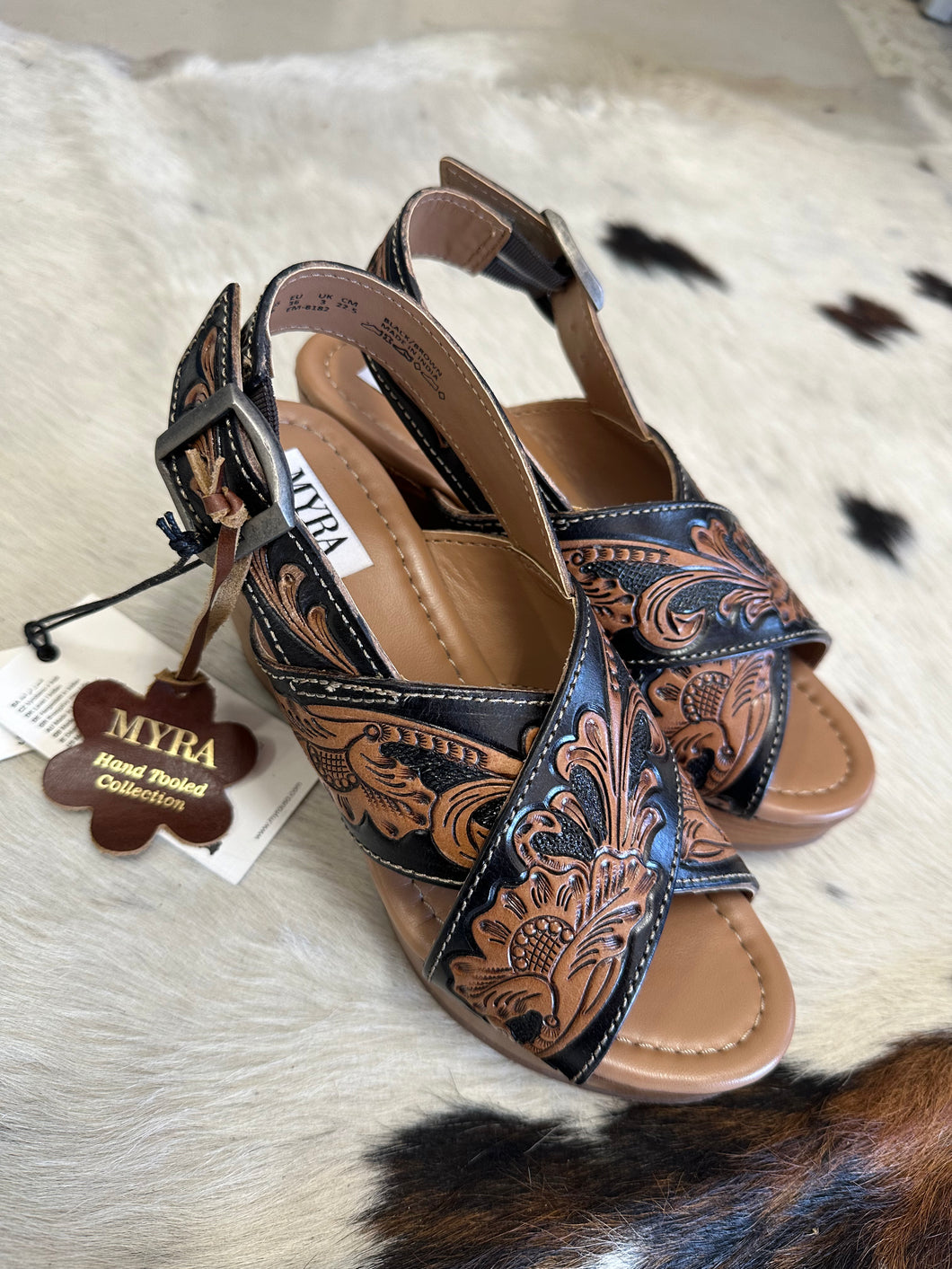 Myra Flower Ridge Hand Tooled Wedge
