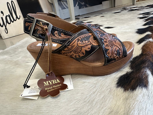 Myra Flower Ridge Hand Tooled Wedge