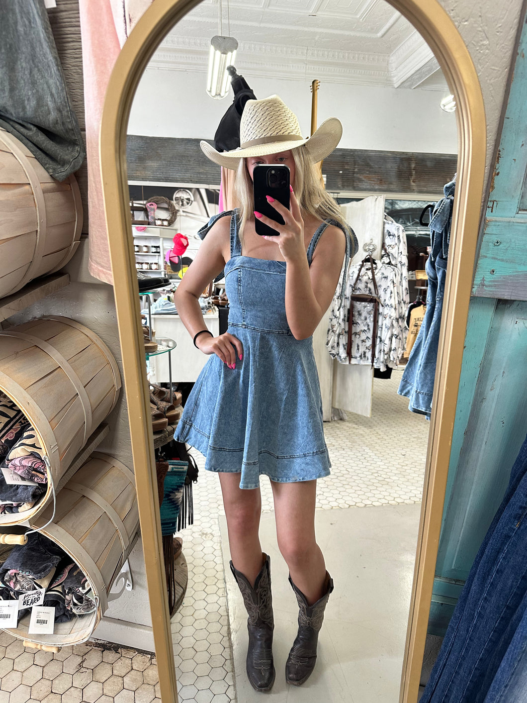 Denim Bow-Tie Mini Dress
