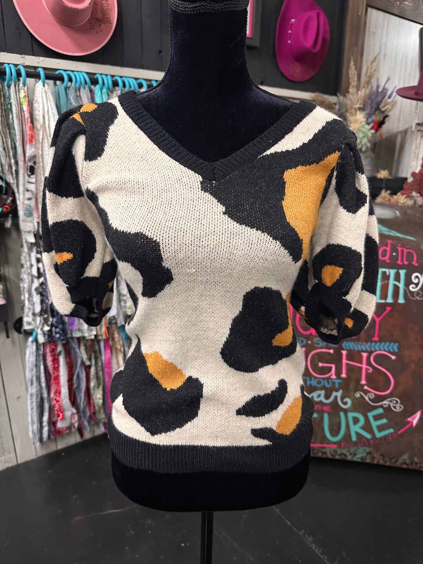 Leopard Puff Sleeve Sweater