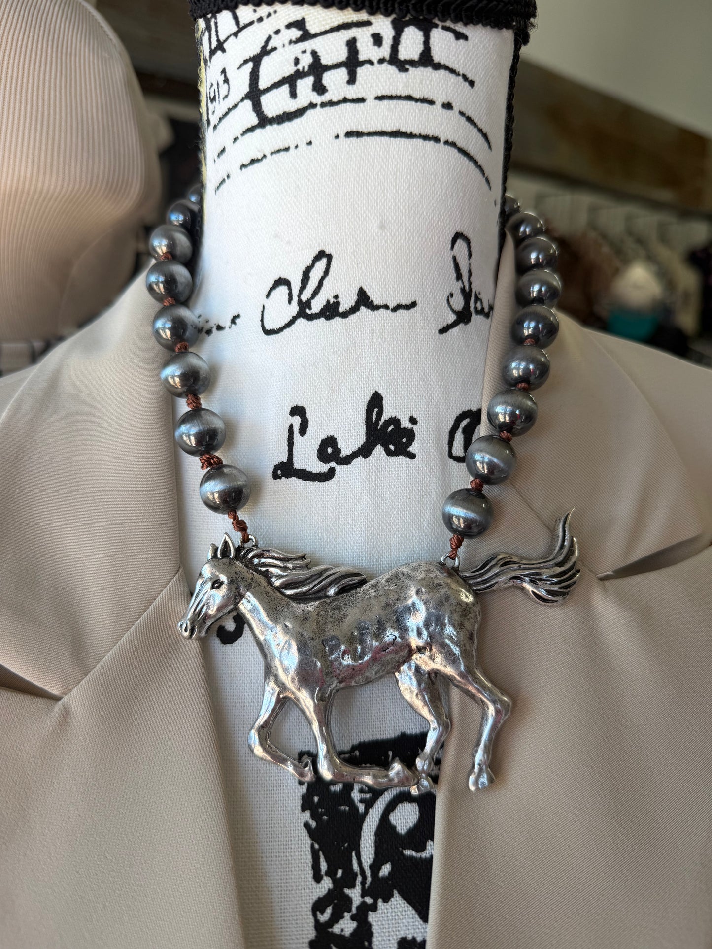 Nav & Horse Necklace and Earring Set