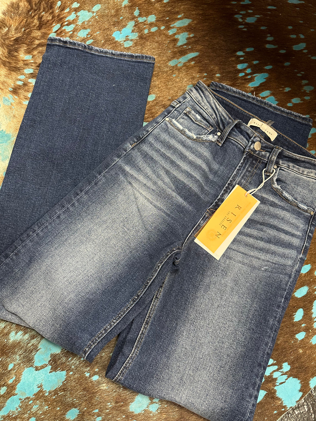 High Rise Risen Dark Wash Non-Distressed Straight Leg