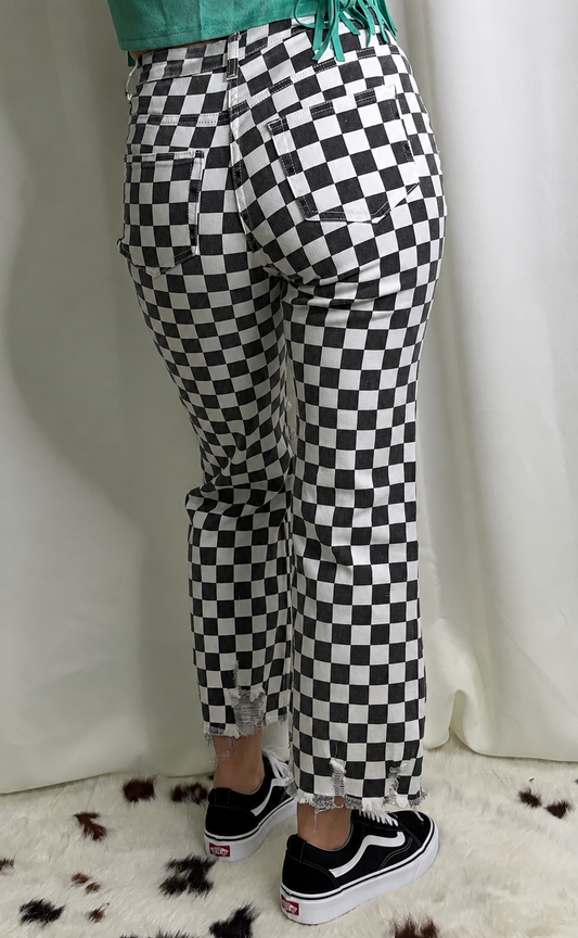 Black and White Checkered Ankle Jeans