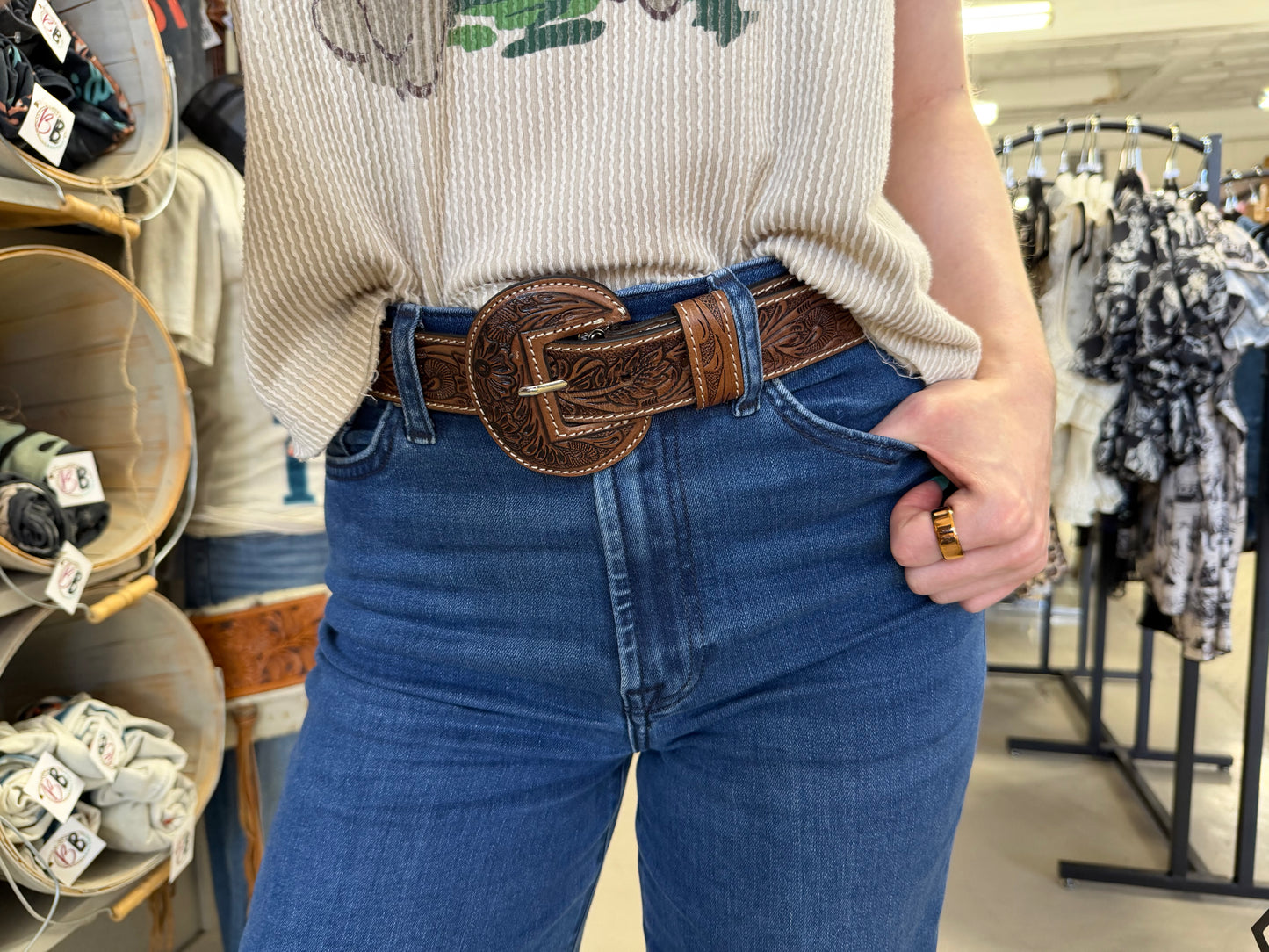 Talon High Desert Brown Tooled-Leather Belt