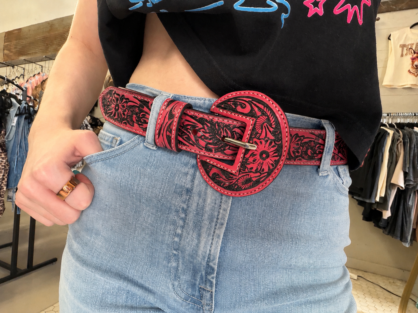 Talon High Desert Red Tooled-Leather Belt