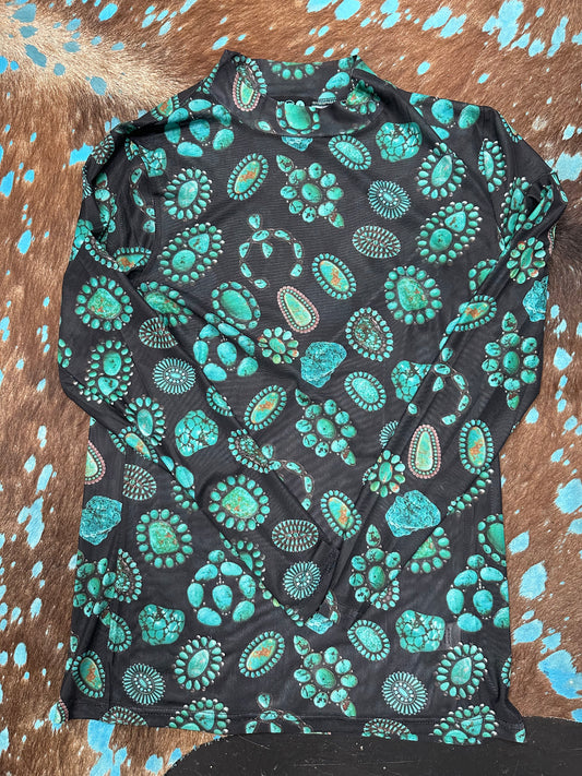 Turquoise Stone Mesh Top