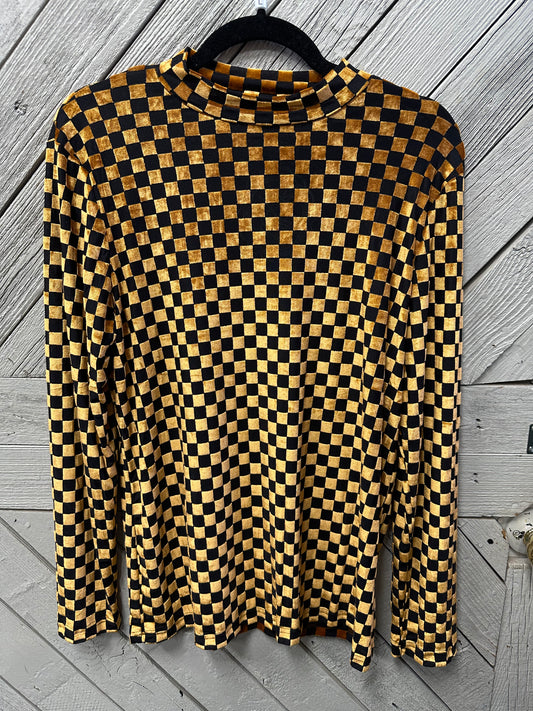 Gold/Black Velvet Mesh Top