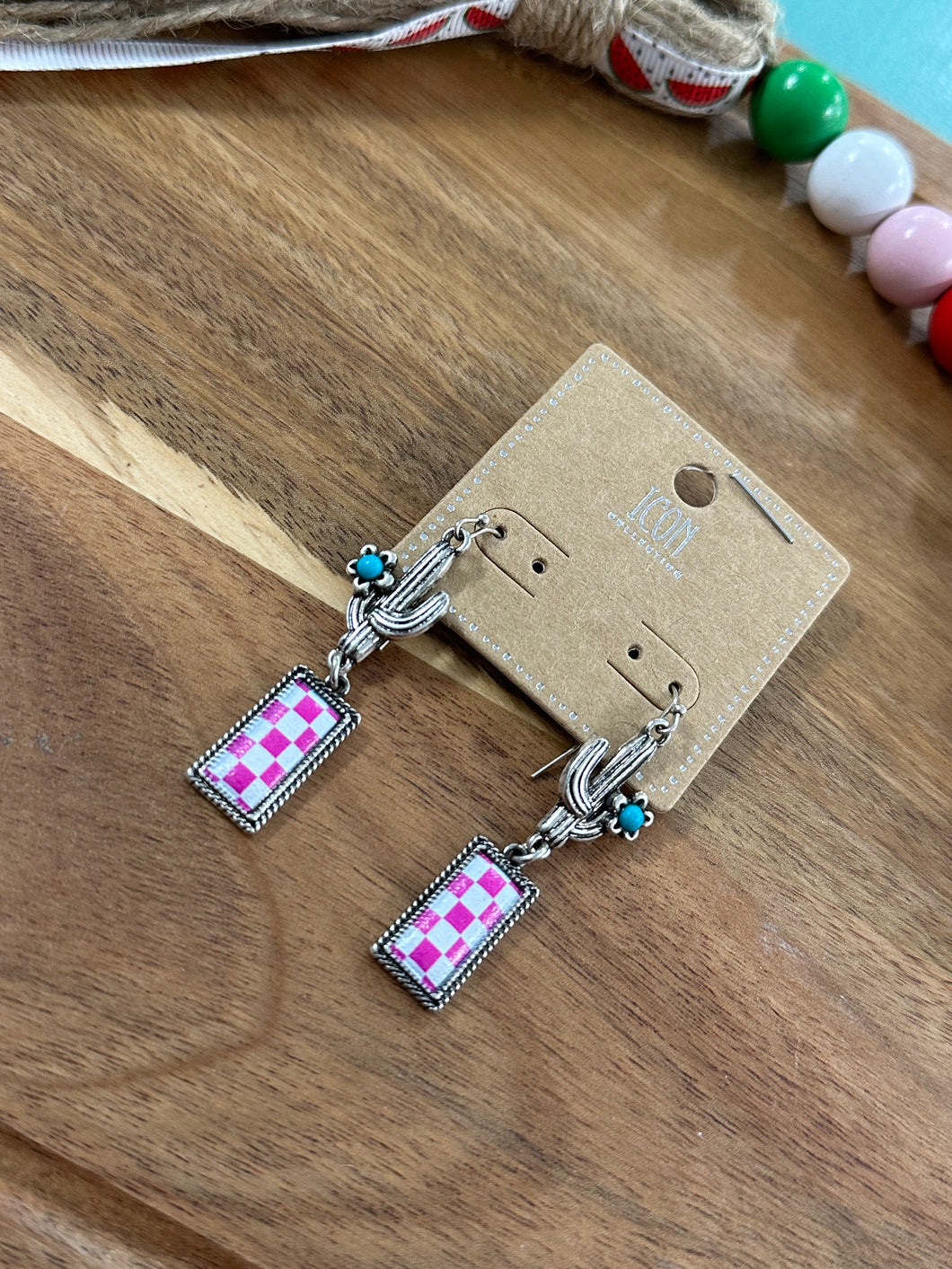 Cactus Blossom Checkered Earrings