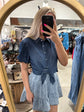 Risen Puff Sleeve Denim Snap Blouse