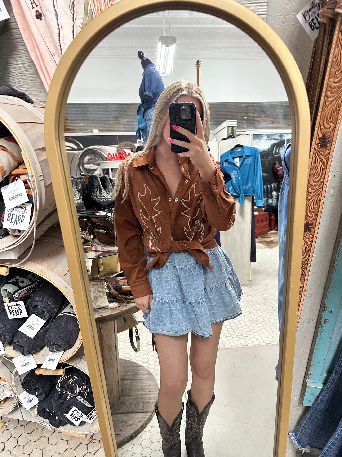 Suede Western Button up Blouse
