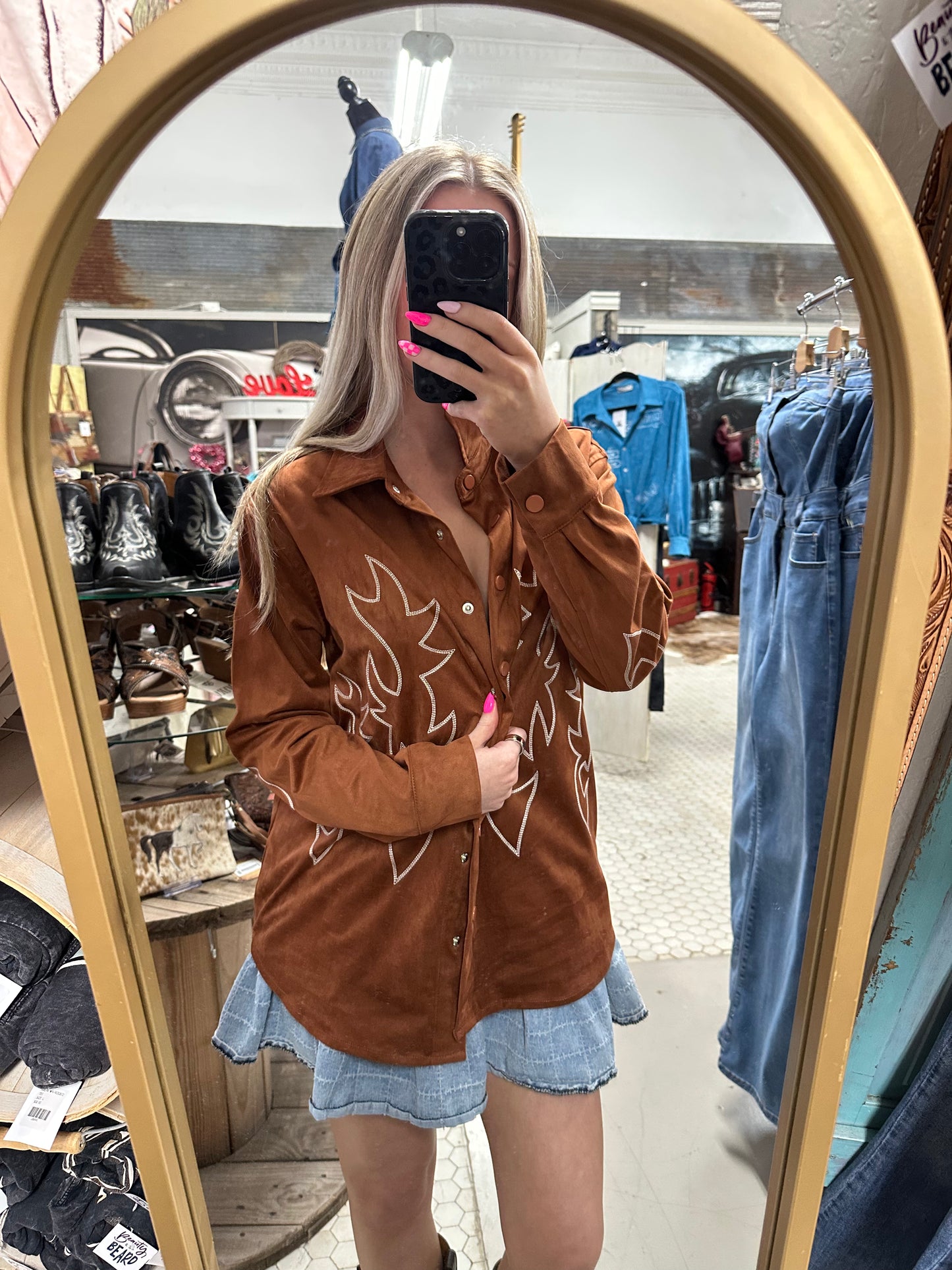 Suede Western Button up Blouse
