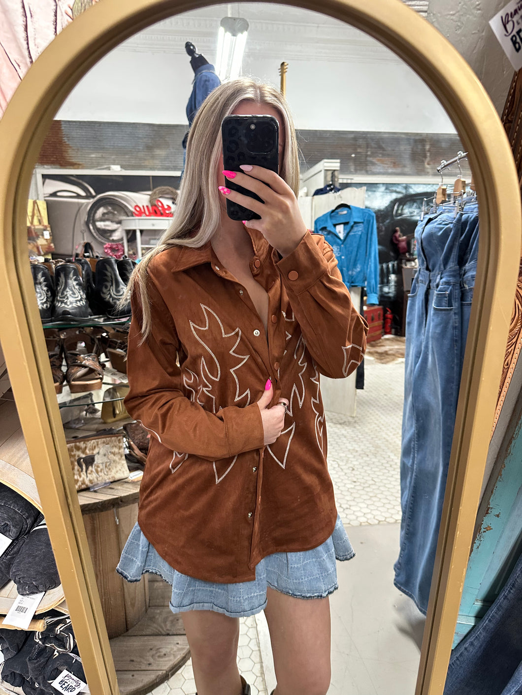Suede Western Button up Blouse