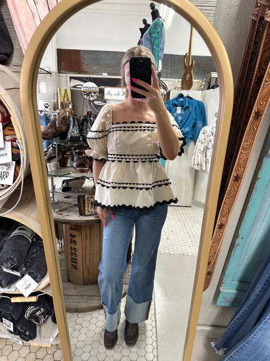 Cream Scalloped Bubble Top