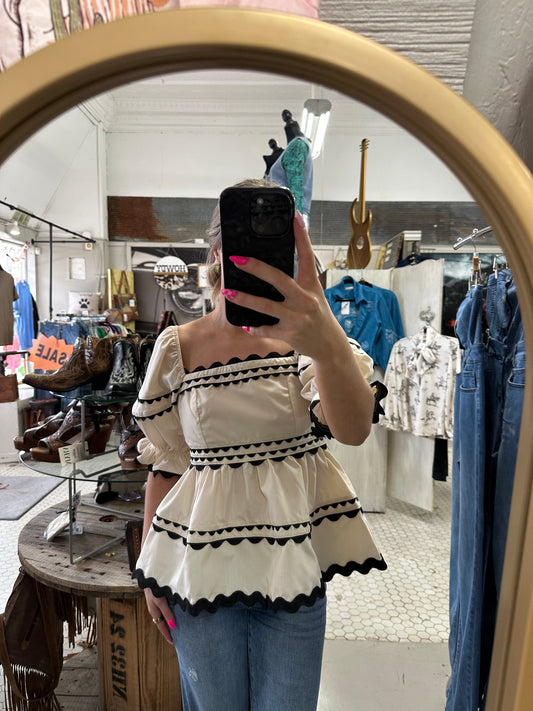 Cream Scalloped Bubble Top