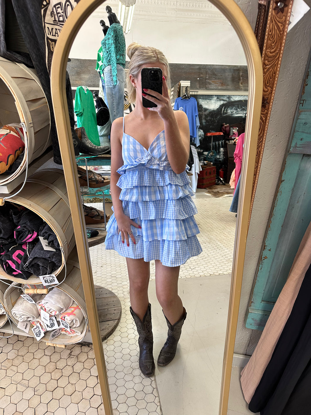 Gingham Tiered Ruffle Mini Dress