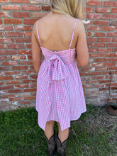 Load image into Gallery viewer, Gingham Bow Mini Dress
