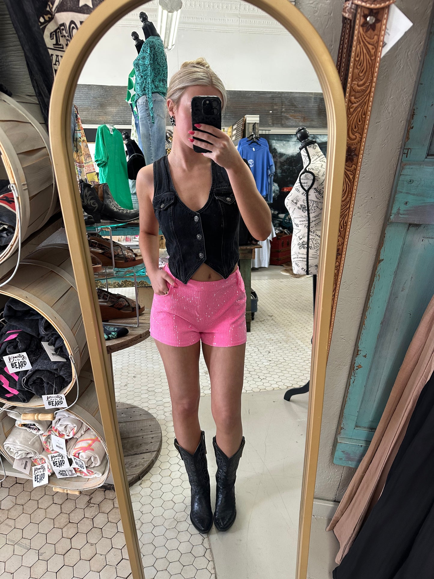 Jitterbug Rhinestone Suede Shorts