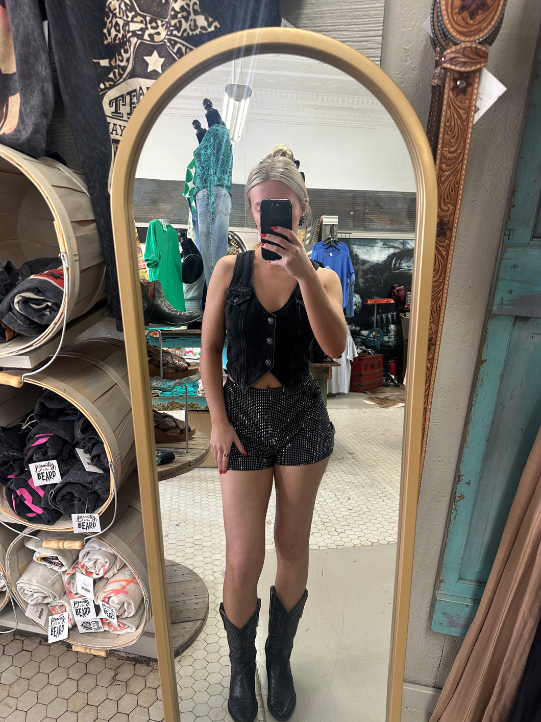 Jitterbug Rhinestone Suede Shorts