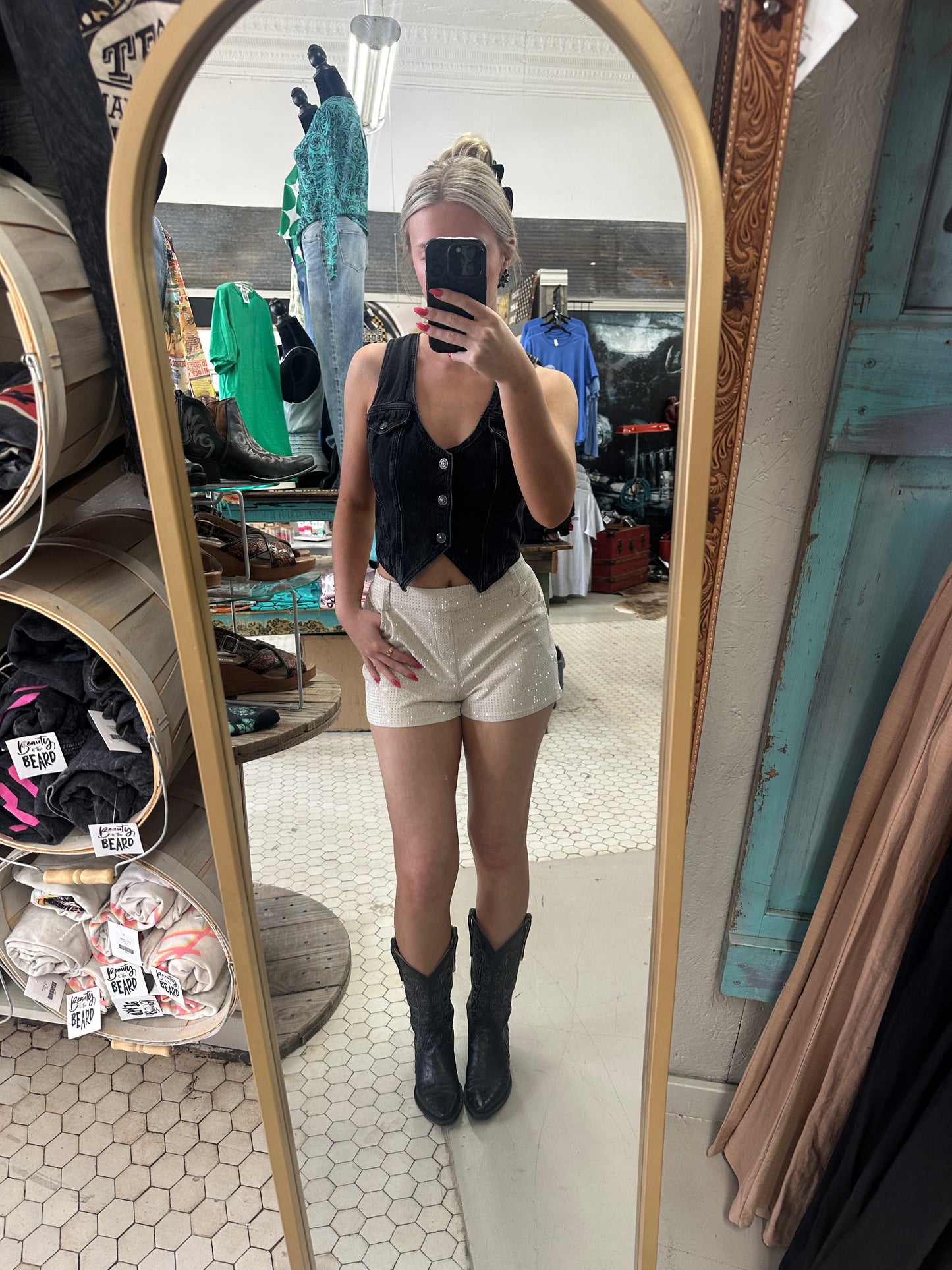 Jitterbug Rhinestone Suede Shorts
