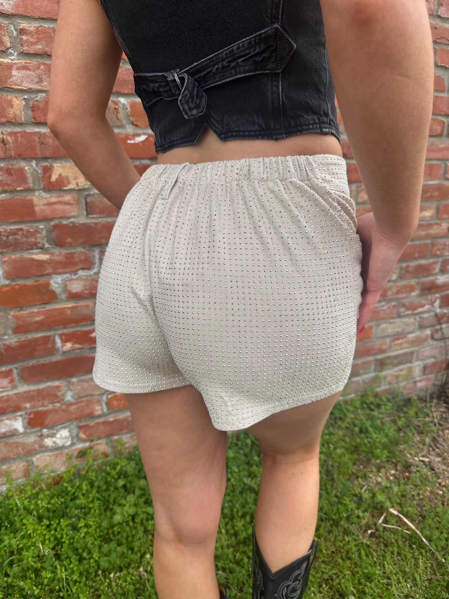 Jitterbug Rhinestone Suede Shorts
