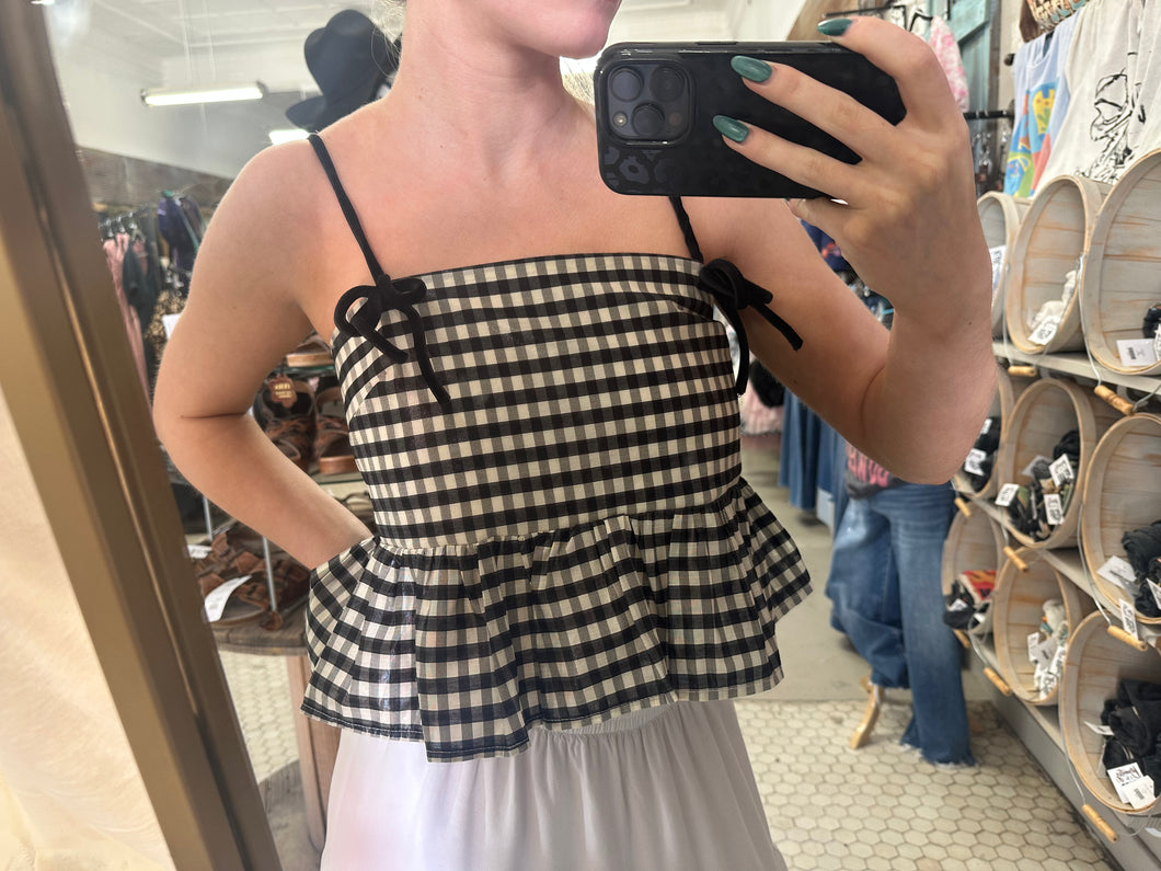 Sheen Gingham Bow Tank