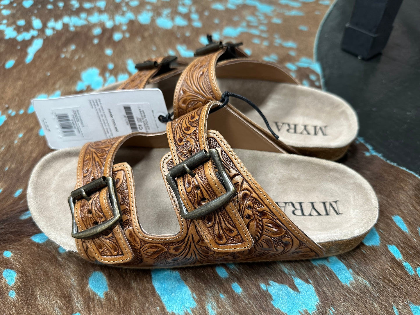 Myra Tan Tooled Leather Sandals