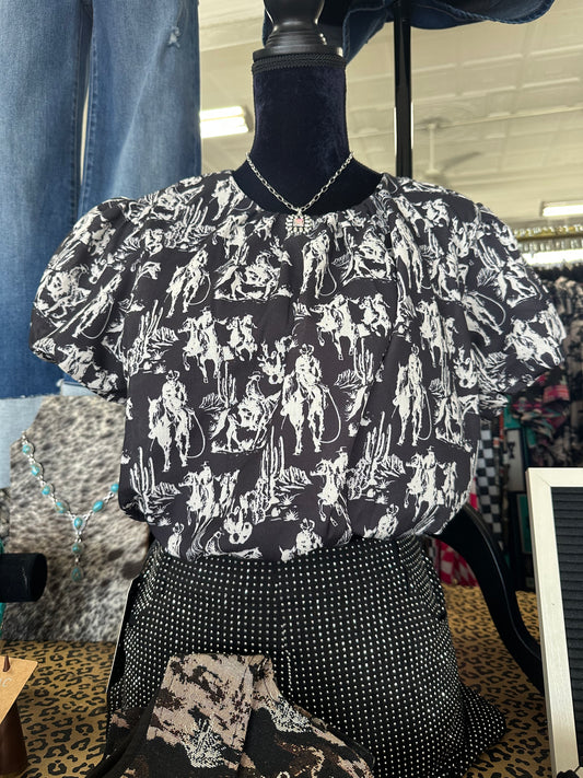 At Dusk Pony Puff Crop Blouse