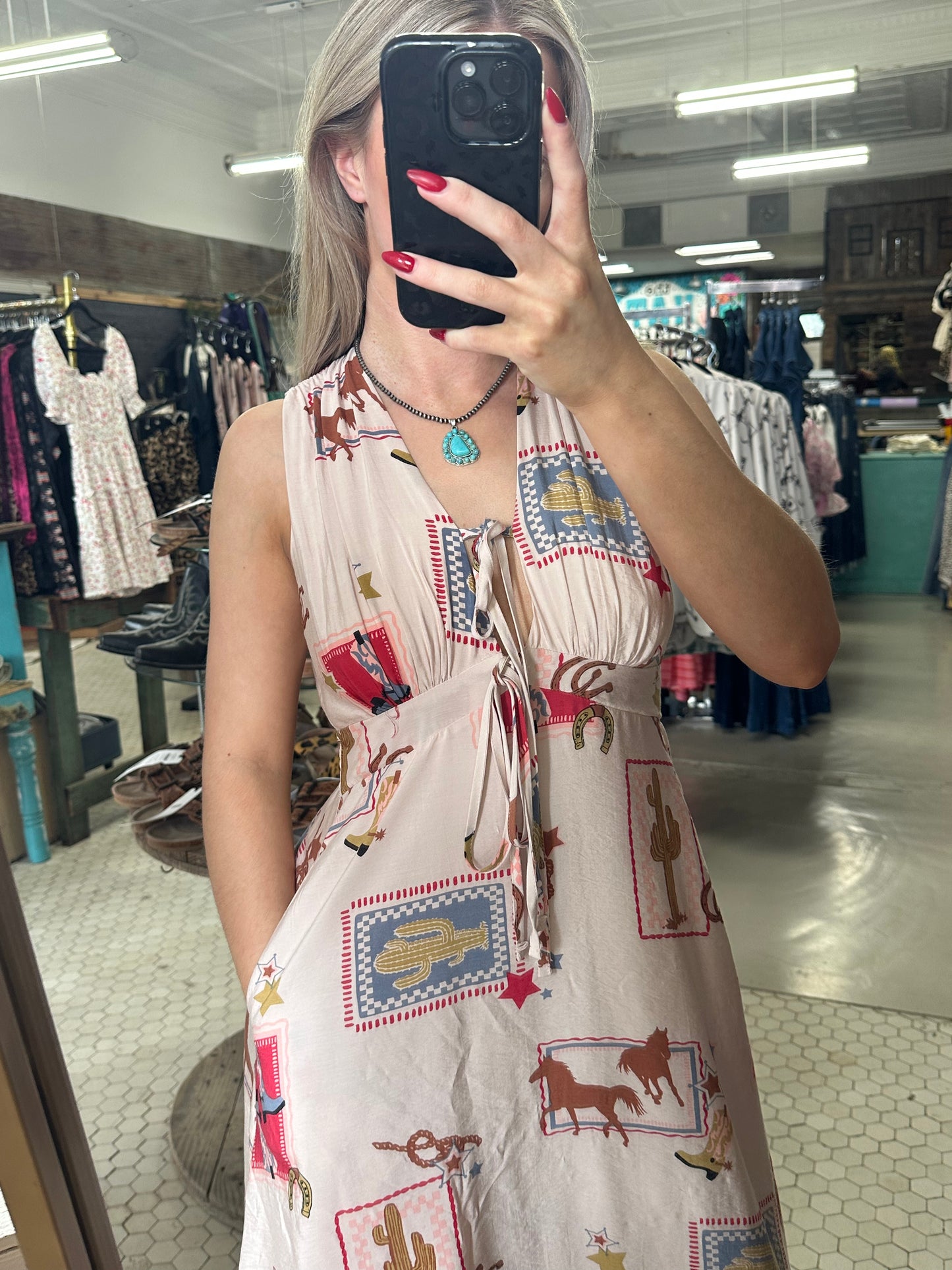 Western Motif Maxi Dress
