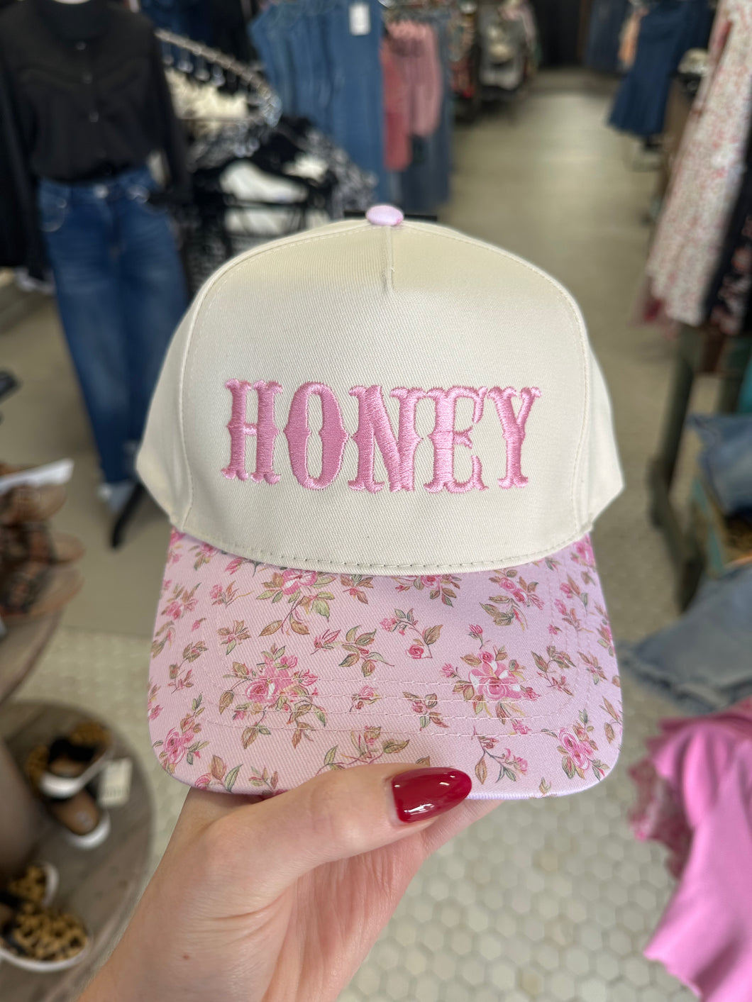 Pink Honey Floral Embroidered Trucker Hat