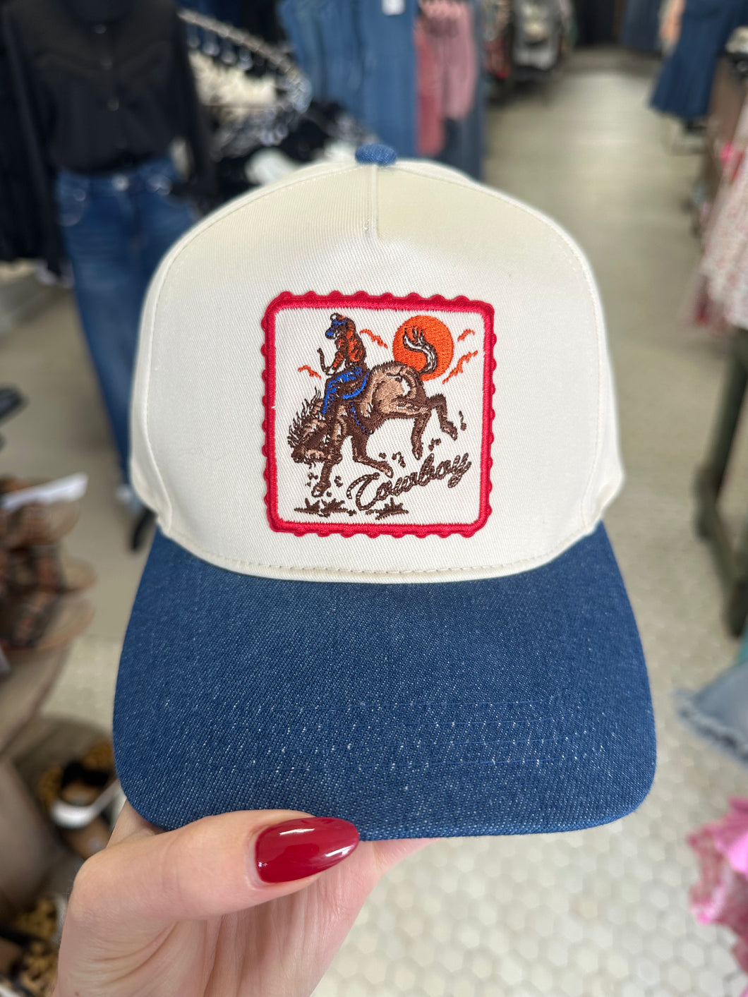 Cowboy Denim Embroidered Trucker Hat