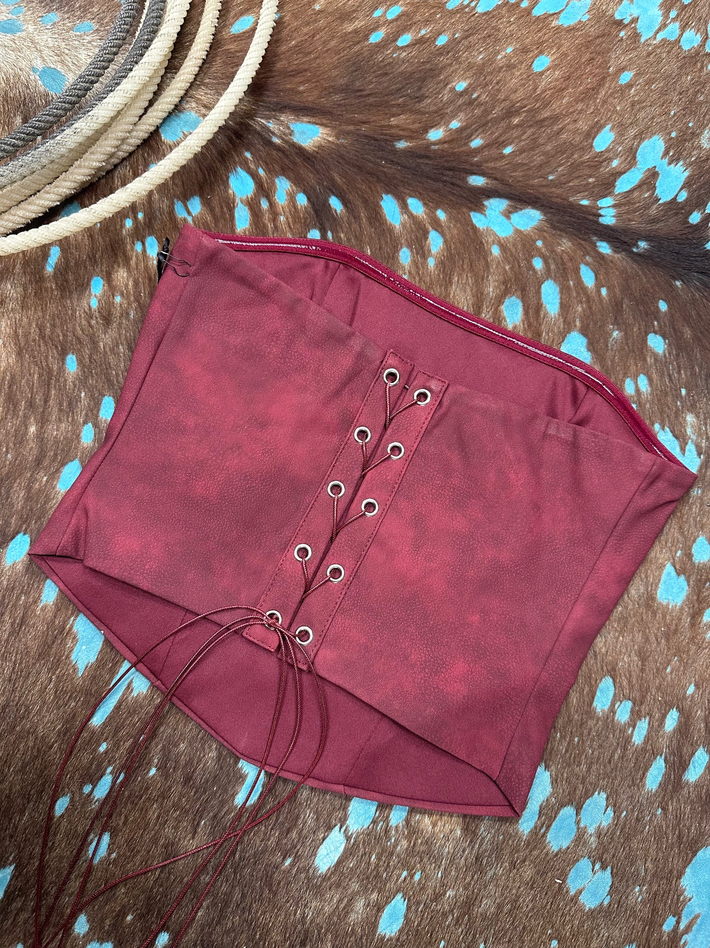 Western Leather Stitched Corset Tube Top