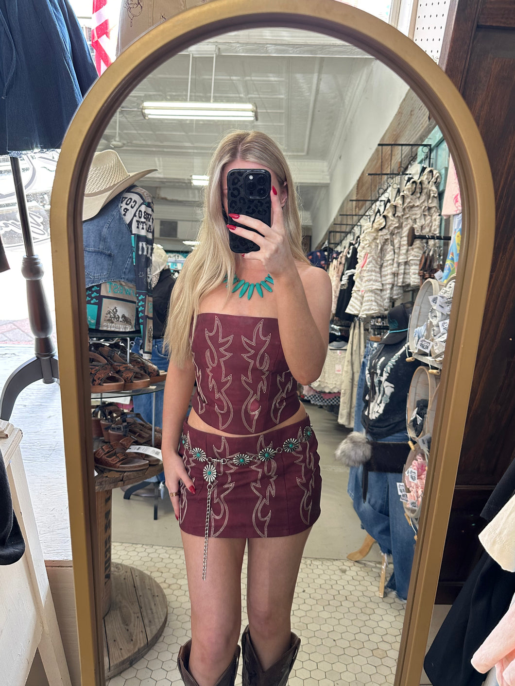 Western Leather Stitched Corset Tube Top