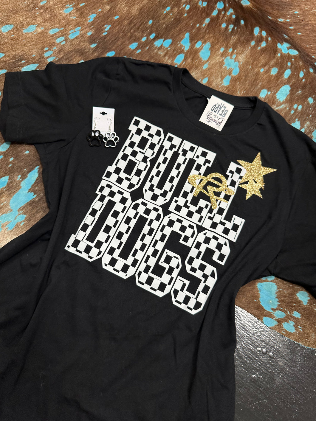 Checkered Glitter Bulldogs Tee